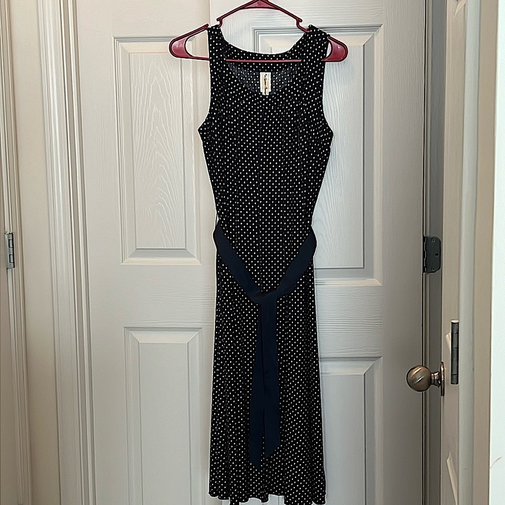 PerSeption Concept Navy Polka Dot Dress EUC